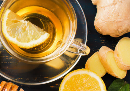 Ginger Lemon with glass cup of tea