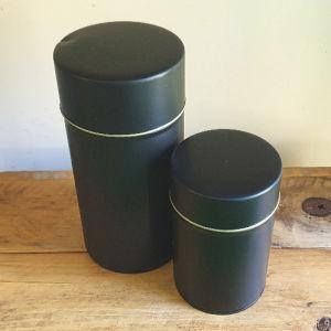 Round Matt Black Tins for tea in 2 sizes, small and medium