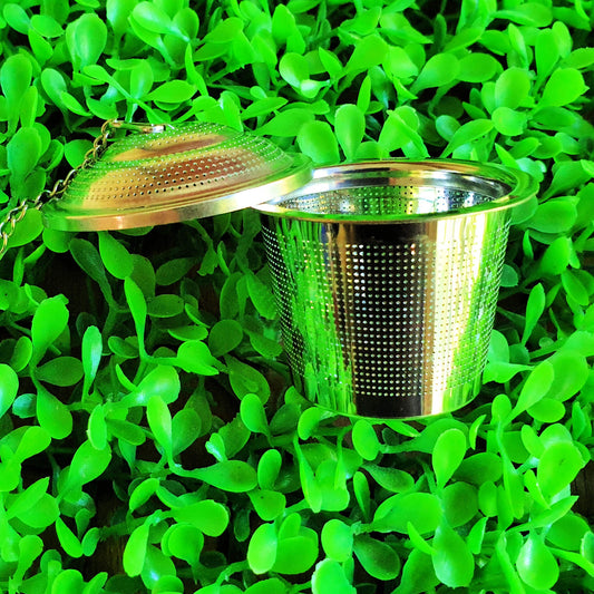 Infuser basket and lid with smooth fine mesh and chain, stainless steel